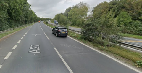A google maps image of the A27 Westbound, between the Fishbourne roundabout and Emsworth turn-off.