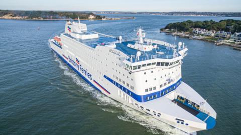 A Brittany Ferries ferry in Poole waters.