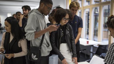 Students receiving A-level results