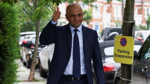 Sajid Javid as he leaves his home in London on Sunday