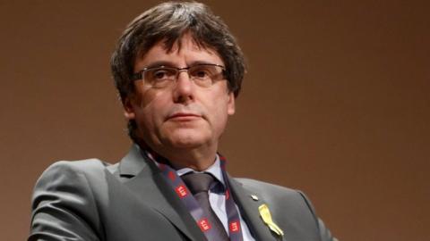 Catalan ex-leader Carles Puigdemont attends a panel discussion titled "Self-determination", at the FIFDH (International Film Festival and Forum on Human Rights), in Geneva, Switzerland on 18 March 2018.