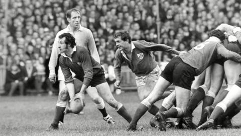 Gareth Edwards passes out of the back of a scrum against Ireland in the 1971 Five Nations