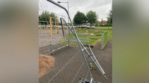 Damaged fences in Bridgford Park