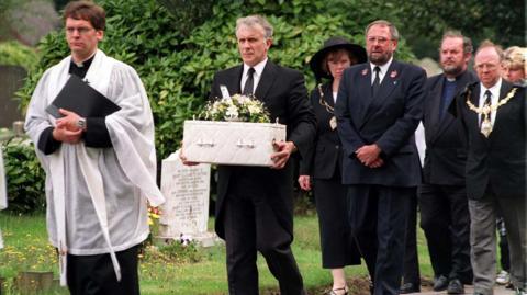 Funeral procession of abandoned baby Callum, during his funeral service at St Elphin's parish church, Warrington