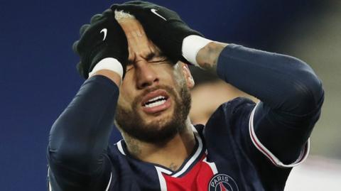 Paris St-Germain forward Neymar reacts during his side's 2-2 draw with Bordeaux