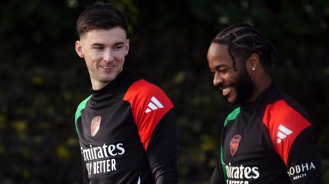 Arsenal's Kieran Tierney and Raheem Sterling