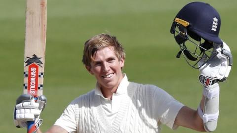 England's Zak Crawley celebrates hitting 200 runs in the third Test against Pakistan