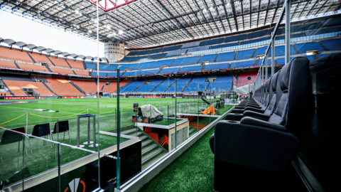 The new pitchside seats at the San Siro