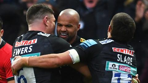 Exeter celebrate their opening try