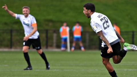 Naim Arsan celebrates after scoring Bala's winner against Penybont