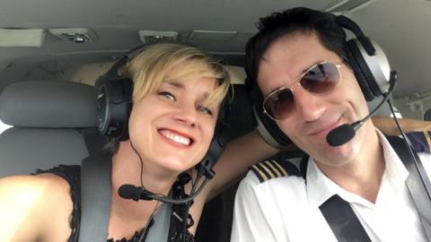 Bristol couple Jill and Greg Vine in plane cockpit.