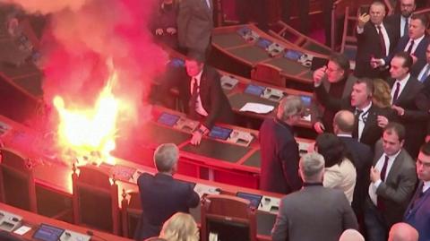 Smoke bombs and fire in Albanian parliament