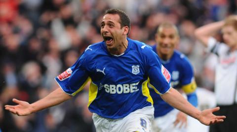 Former Cardiff City striker Michael Chopra after scoring a late winner against Swansea in a 2-1 home win.