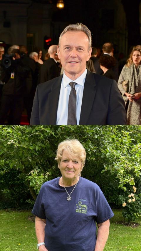 A split screen image of Anthony Head and a woman.