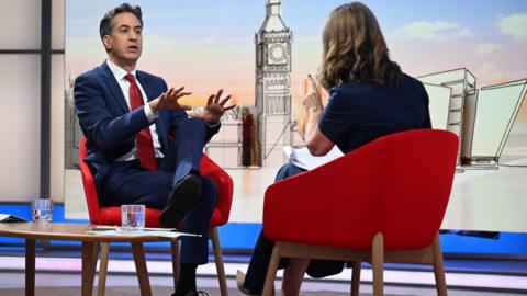Energy Secretary Ed Miliband being interviewed by the BBC.