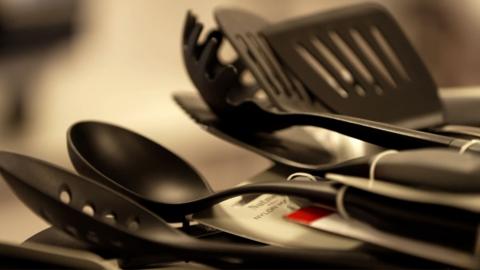 Black plastic kitchen utensils