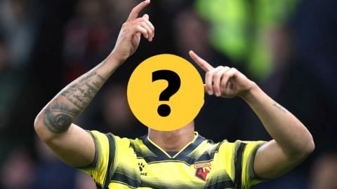 A Watford player with a question mark hiding his face