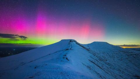 Pen Y Fan and Corn Du with northern lights