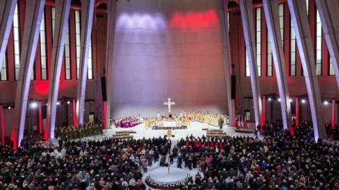 A picture of the inauguration mass in the Temple of Divine Providence, in Warsaw, Poland, on November 11, 2016.