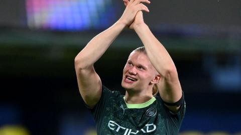 Haaland on football pitch 