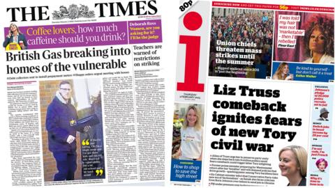 The Times and the i front pages 2 February