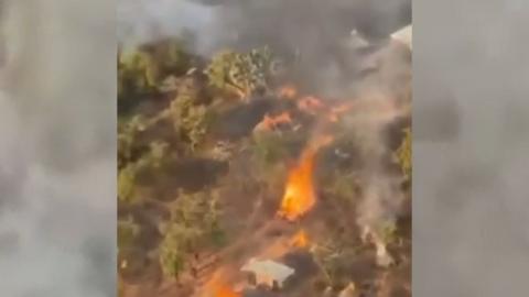 A screengrab showing flames in a forested area of Kogi state in Nigeria.