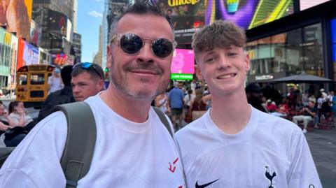 Matt Rees and his son Dylan smiling 