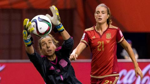 Spanish goalkeeper Ainhoa Tirapu (L) said it was time to "fight for our rights"