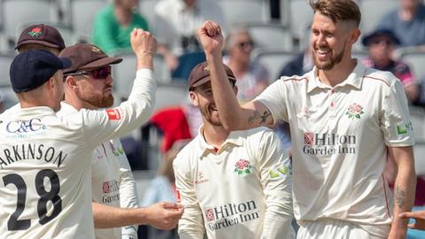 Tom Bailey celebrates a wicket in his terrific spell of 3-6 off 14 overs