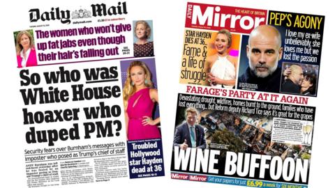 A composite image of the front pages of the Daily Mail and the Daily Mirror on 18 August 2026