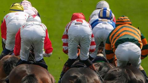Jockeys on horses at Chepstow