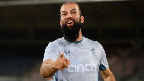 England all-rounder Moeen Ali smiles during training in Pakistan