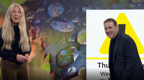 Peter Kay is wandering onto the screen as North West Tonight weather presenter Molly Brewer gives her repor