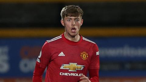 Reece Devine playing for Manchester United Under-23s