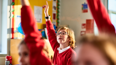 Children putting their hands in the air