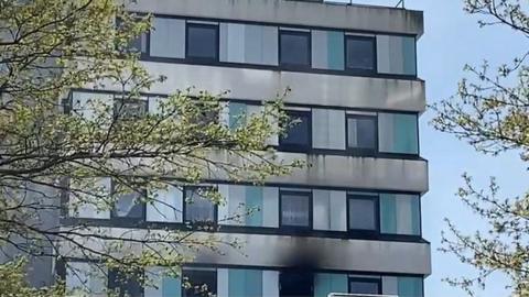 Block of flats on fire in Ipswich.