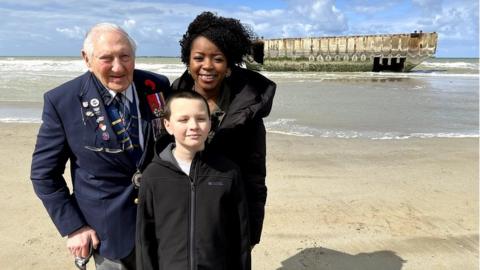 Emma-Louise with Mervyn and William on the beaches of Normandy