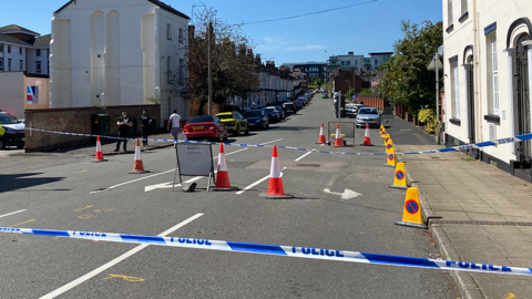 Police at the scene in Leamington Spa