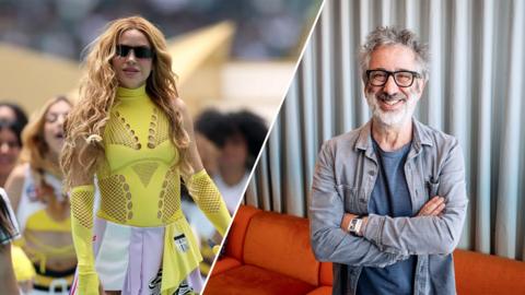 Split image of Shakira (left) and David Baddiel (right)