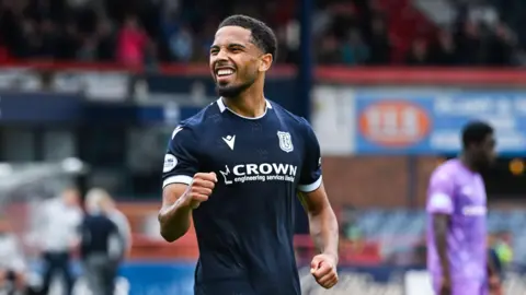 Ashley Hay celebrates scoring for Dundee