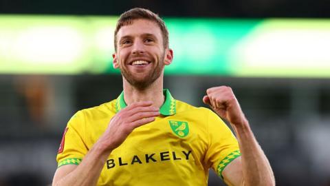 Norwich City loan midfielder Sam Field small fist pump and smile