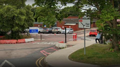 Parking spaces and road signs at Worcestershire Royal Hospital's Elgar Unit.