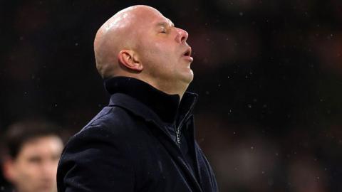 Liverpool boss Arne Slot shows his disappointment on the touchline