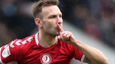 Andreas Weimann celebrates his first goal for Bristol City