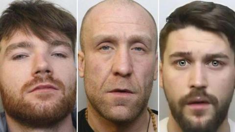 A collage of three police mugshots of men involved in a drugs line.