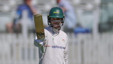 Peter Hansdcomb celebrates reaching fifty for Leicestershire at Lord's