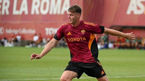 Republic of Ireland striker Evan Ferguson playing for Roma in pre-season