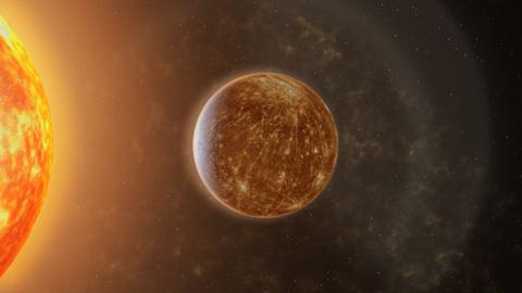 Representation of Mercury in space next to Sun