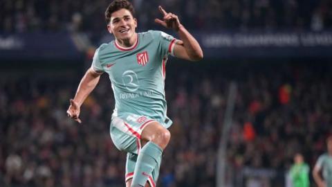 Atletico Madrid's Julian Alvarez celebrates scoring against Sparta Prague