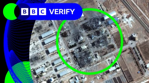 A satellite image of damage to the Isfahan nuclear facility in Iran